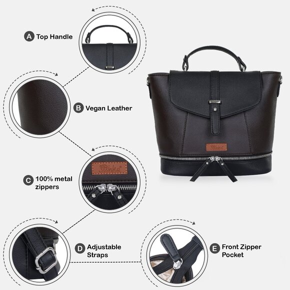 Ladies' Brown Colour Vegan/PU Leather Backpack – Stylish Daypack with Top Handle - Picture 4 of 10